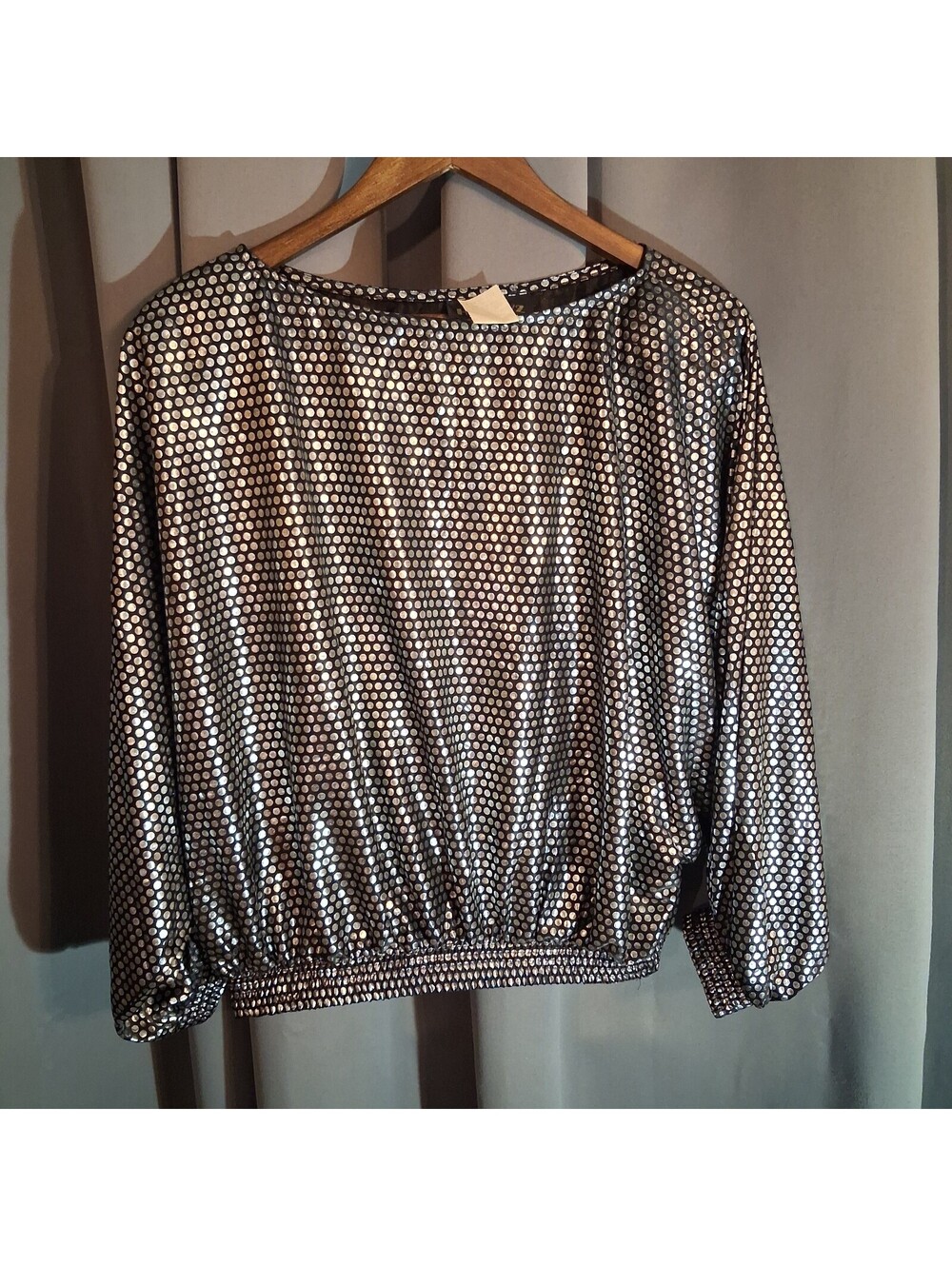 HUG & 1/2 Metallic Polka Dot Long Sleeve Blouse XL